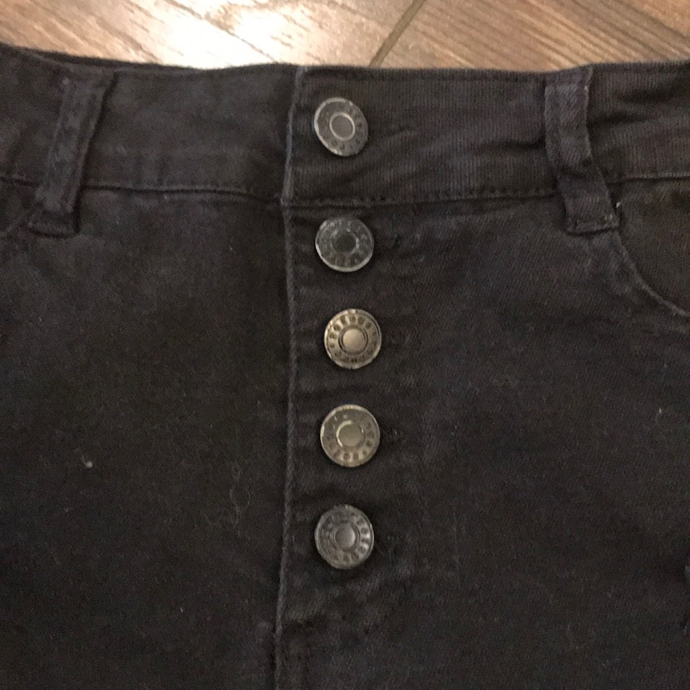High Waisted Button Fly Black Denim Jeans - Picture 3 of 5